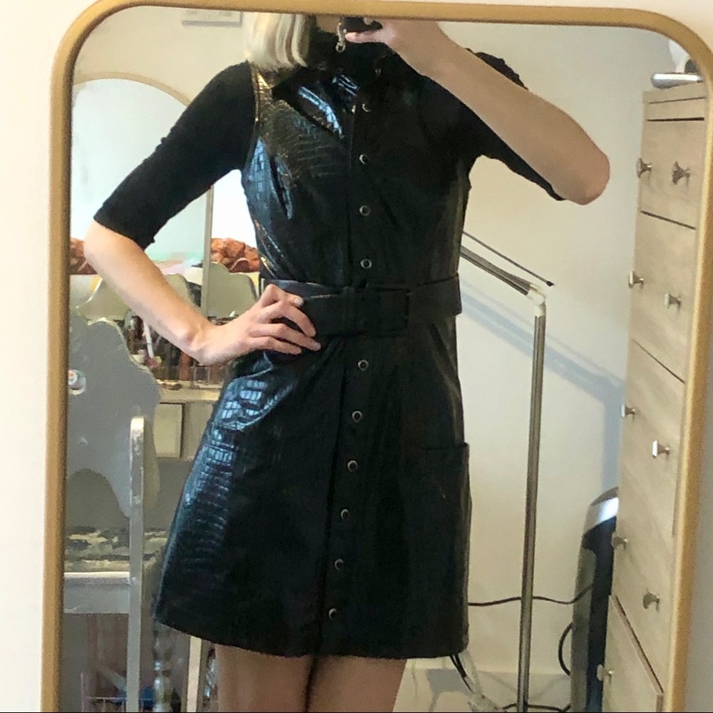 90s Betsey Johnson vinyl dress in black crocodile
